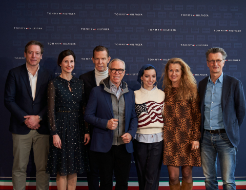 Martijn Hagman、Katrin Ley、Daniel Grieder、Tommy Hilfiger、Noor Tagouri、Willemijn Verloop和Steven Serneels（照片：美國商業資訊） 